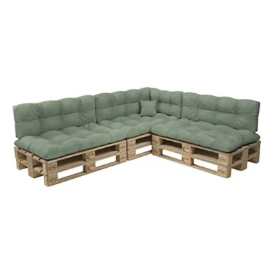 Image of POKAR Euro Pallet Quilted Pillow Set of 8: Seat Cushion 120 x 80cm + Back 40cm, Garden Pillows Sofa, Patio, Without Pallets, Green
