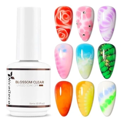 Image of Nicedeco Nail Blooming Gel, 15ml UV LED Clear Blossom Gel Polish for Decoration, Spreading Effect, Painting, Marble, Watercolor Art Design Manicure