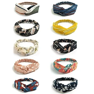 Image of DRESHOW 10 Pack Women Headband Boho Floral Style Criss Cross Head Wrap Hair Band