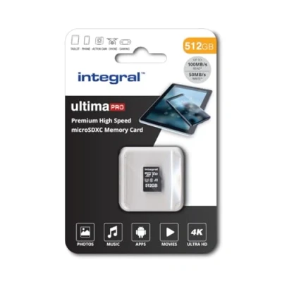 Image of Integral 512GB Micro SD Card 4K Video Premium High speed Memory SDXC Up to 100MB s Read and 50MB Write V30 C10 U3 UHS I A2