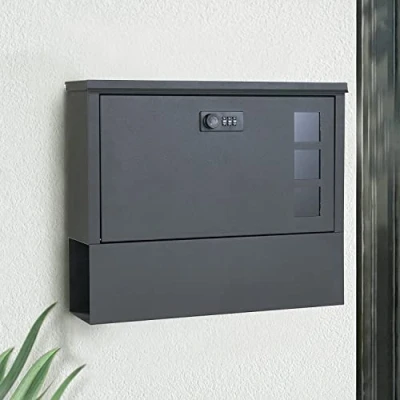 Image of MAITTON Letter Box with Combination Lock Black Wall Mounted Mailbox Newspaper Holder, Stainless Steel, Modern Post Viewing Window, Lockable