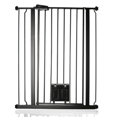 Image of Bettacare Pet Gate with Lockable Cat Flap, 81.4cm 89cm, Black, 104cm in Height, Extra Tall Dog Safety Barrier Easy Installation