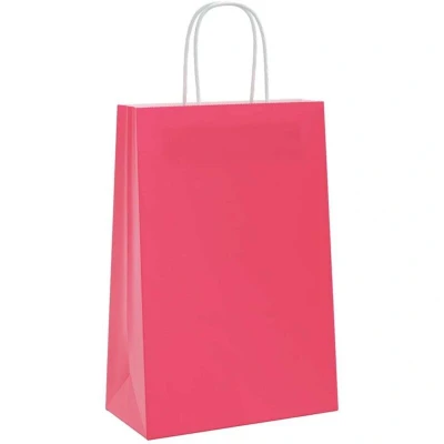 Image of vidaXL Paper Bags 250 pcs with Handles Pink 21x11x31 cm