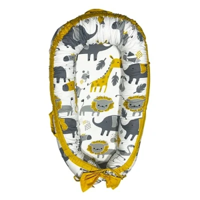Image of NIYS Adjustable Baby Lounger Breathable Co Sleeping Bed Infant Bassinet for &amp; Nests Portable, Soft, Durable and Machine Washable Perfect Shower Gift (Yellow Animals)