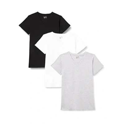 Image of Berydale Multipack of 3: Women&#039;s T Shirt with V Neck, Multicoloured (Black/ White/ Grey), S