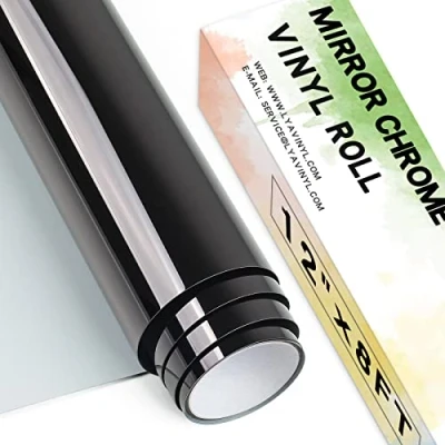Image of Chrome Mirror Permanent Vinyl Roll,12&quot;x 8ft Black PET Self Adhesive for Cricut, Silhouette Cameo, Roll Decor Sticker, Party Decoration