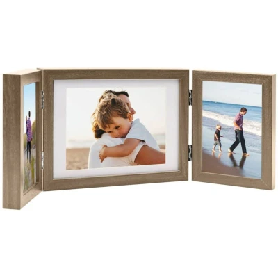 Image of vidaXL Trifold Photo Frame Collage Light Brown 22x15 cm+2x