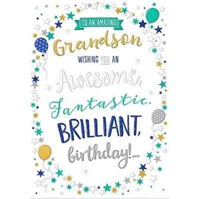 Image of Words n Wishes Wax Lyrical Amazing Grandson Birthday Card from Awesome, Fantastic, Brilliant Foil and Embossed Finish