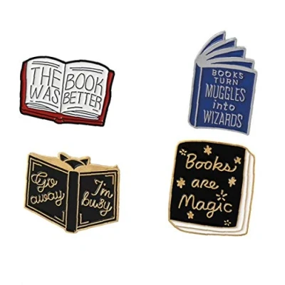 Image of Cute Book Enamel Lapel Pins Sets Cartoon Animal Plant Foods Brooches Pin Badges for Clothing Bags 4pcs