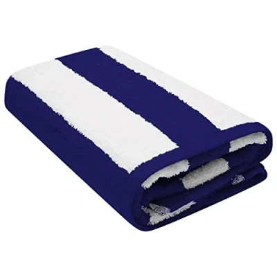 Image of K Collection Cabana Stripe Beach Towel Pack of 2 (76 x 152 cm) 100% Ringspun Cotton, Heavy Weight (450 GSM) &amp; Highly Absorbent (Navy 2)