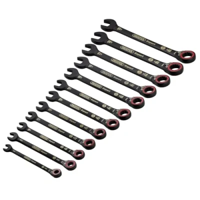 Image of Draper 03912 Expert HI TORQ Metric Reversible Ratchet Combination Spanner Set, Black (12 Piece)