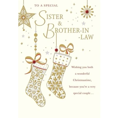 Image of Regal Publishing Christmas Card To a Special Sister &amp; Brother In Law stockings 9 x 6 inches