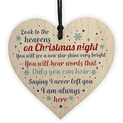 Image of RED OCEAN Christmas Tree Memorial Decoration Bauble Handmade Wooden Hanging Heart Sign Plaque Rememberance Keepsake