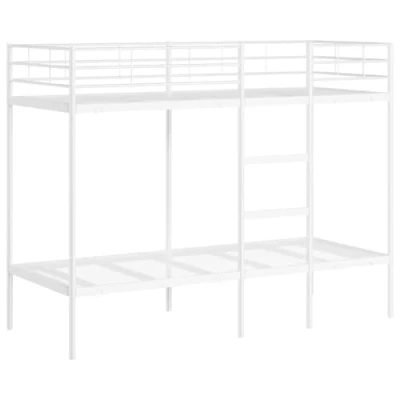 Image of vidaXL white steel bunk bed without mattress space saving twin frame with ladder and guardrails for bedroom
