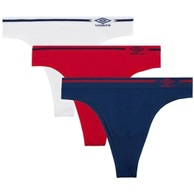 Image of Umbro Women&#039;s Seamless Thong Panties 3 Pack Red/Navy Assorted Large