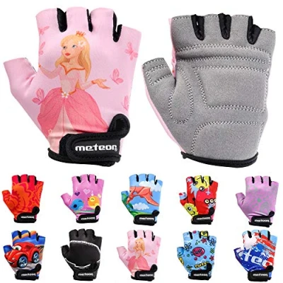Image of meteor Kid Cycling Gloves With Short Half Fingers Fastened Children Child Bike Safety Accessories Hand Protect (S 6,5 7cm 2.5 2.7inch, Princess)