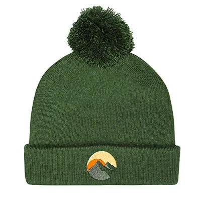 Image of TeddyTs Men&#039;s Mountain Design Embroidered Thermal Bobble Beanie Hat (Forest Green)