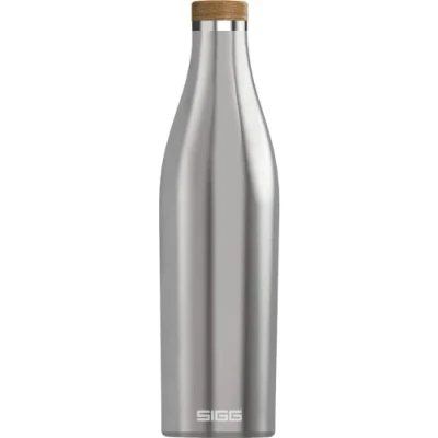 Image of SIGG Insulated Water Bottle Meridian Leakproof Extra Slim BPA Free Plastic Double Walled 18/8 Stainless Steel Bamboo Screw Top Brushed 0.7 L