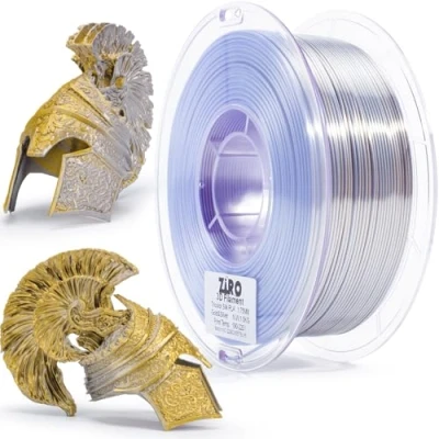 Image of ZIRO Silk PLA Filament 1.75mm, Dual Color Coextrusion Silky 3D Printer Filament, Multicolor Rainbow Fit Most FDM Printers, 1kg/2.2lbs, Gold &amp; Silver