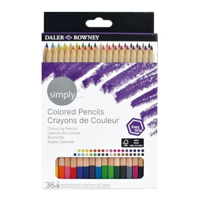 Image of Daler Rowney Simply Hex Colouring Pencil Set, 36 Assorted Colours, Ideal for Entry Level Artists &amp; Hobbyists