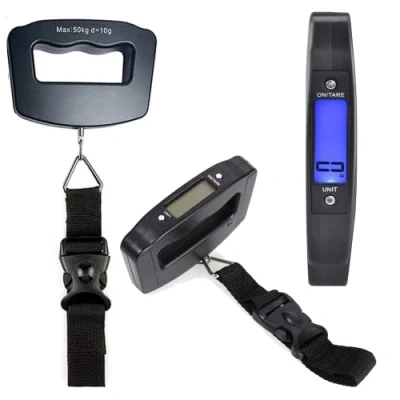 Image of Handheld Portable Digital Luggage Scale with Grip Travel Electronic Weighing Suitcase and Bag 110Lb/50kg Black
