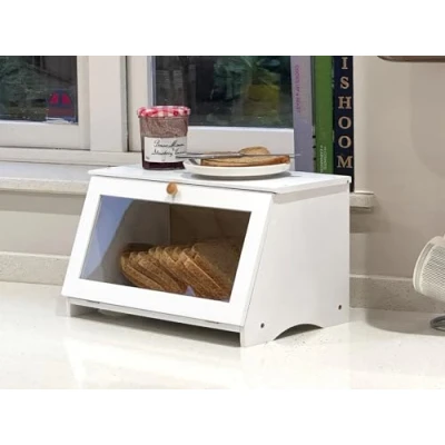 Image of Maison Des Cadeaux White Bamboo Wood Single Layer Bread Bin Food Storage Countertop Top Shelf