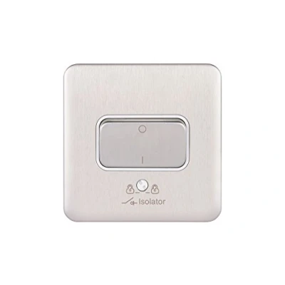 Image of Schneider Electric Lisse Screwless Deco Single Fan Isolator Switch, 3 Pole, 10AX, GGBL1013WSS, Stainless Steel with White Insert