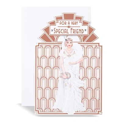 Image of Art Deco Lady Special Friend Glittered Birthday Card with Gem Detail