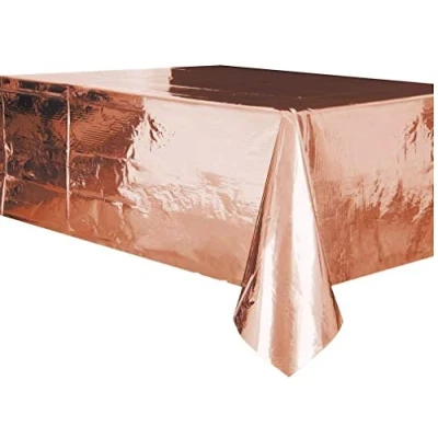 Image of Elegant Rose Gold Rectangular Foil Plastic Table Cover (137cm x 274cm) Perfect for Parties, Weddings &amp; Events 1 Pc
