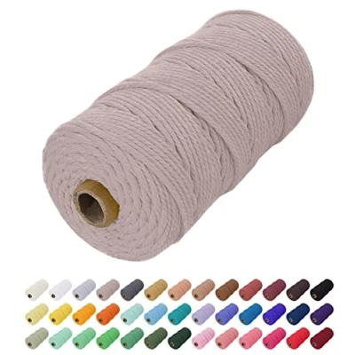 Image of Uiopa Macrame Cord 2mm x 200m, Natural Cotton Coloured Yarn Soft Rope, String Twine for Crafts, Plant Hanger, Wall Hanging, Wrapping, Christmas Decorations (Hemp Gray)