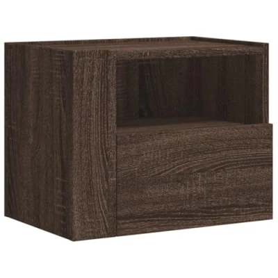 Image of vidaXL Wall Mounted Bedside Cabinet Brown Oak, Engineered Wood, 45x30x35 cm, Bedroom/Living Room