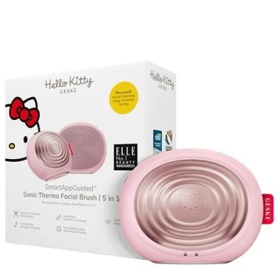 Image of GESKE x Hello Kitty SmartAppGuided™ Sonic Thermo Facial Brush 5 in 1 Skin Cleansing with Thermal Function Massager Electric Device