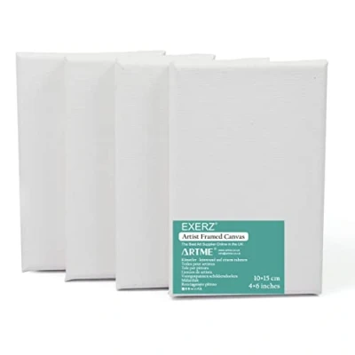 Image of EXERZ 10x15cm Stretched Canvas 4pk Framed Blank 1.7cm 280GSM 100% Cotton/Triple Primed/Acid Free/Medium Grain Acrylic &amp; Oil