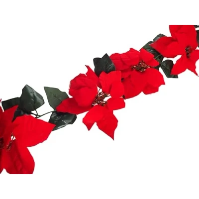 Image of BWG Poinsettia 1.5m Red Green Christmas Tree Garland Decoration