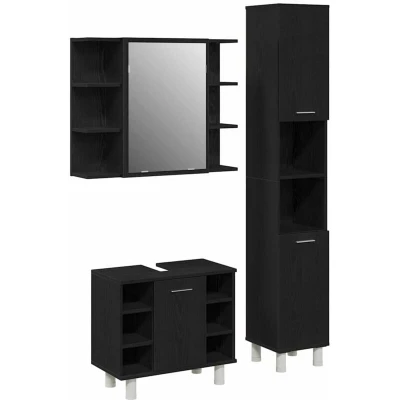 Image of 3 Piece Bathroom Furniture Set Black Oak Engineered Wood Vidaxl