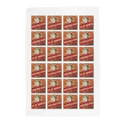 Image of Purely Home Retro Drinks Tea Towel 1950s Diner Style Hot Coffee Gift/Present Panama Cotton Kitchen Dish Towel/Drying Cloth 67cm x 45cm