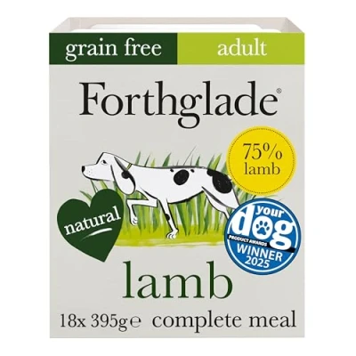 Image of Forthglade Wet Dog Food (18 x 395g Trays) Adult 1 year +, Grain Free Lamb with Vegetables, Stomach Sensitive Natural Ingredients, Complete Hypoallergenic