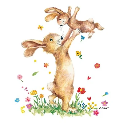 Image of 20 Napkins Rabbit Family with Fun Table Decoration Decoupage Napkin Technology 33 x cm