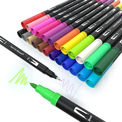 Image of MISDUWA Dual Tip Brush Pens 24 Colors Colouring Felt Set for Kids and Adult Books,Brush Drawing,Sketching,Calligraphy.