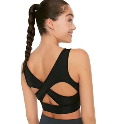 Image of Trendyol Women Sportswear Crop Scoop Neck Knit Sports Bra Black