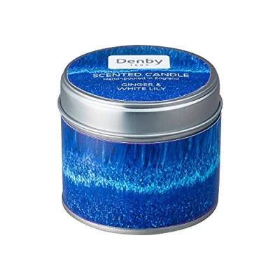 Image of Denby Blue Haze Candle &amp; Tin with Lid Hand Poured Natural Wax 25 Hour Burn Time Lily and Jasmine Fragrance for Home Perfect Gifting