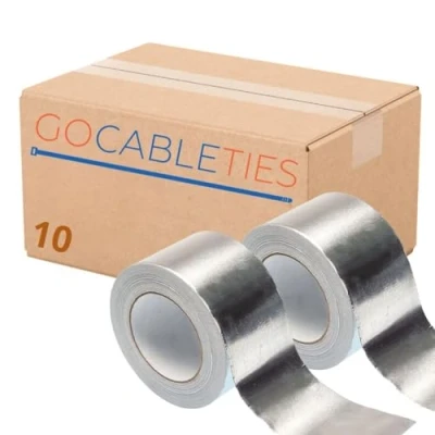 Image of Gocableties Aluminium Foil Tape, 75mm (3&quot;) x 50m, Ten Roll Bulk Pack Adhesive Insulation Tape for Insulating, HVAC Repair, Sealing Ducts, and Pipework, 10 Rolls