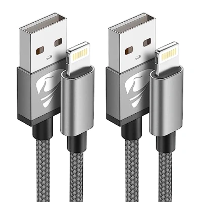 Image of 2Pack 1M iPhone Charger Cable, Fast Charging Cable MFi Certified Lightning Braided Charge Lead USB for 14 13 12 11 Pro Max XS XR X 8 7 6 Plus SE, iPad