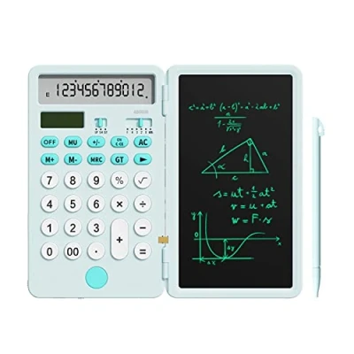 Image of NEWYES Upgraded Rechargeable Basic Calculator with 6.5 Inch Notepad, Standard 12 Digit Pocket 2 in 1 Function Portable for Office School (Blue)