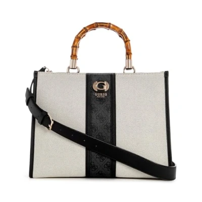 Image of GUESS Kerima Bamboo 2 Compartment Tote Natural/Coal logo, Natural / Coal One size