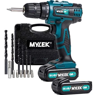Image of MYLEK® 18v Cordless Li ion Drill Driver and Spare Battery (MYLEK c/w Battery)