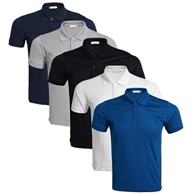 Image of LEOCLOTHO Men&#039;s Polo T Shirt Cotton Short Sleeve Casual Pure Color Tee Tops (Pack of 3/4/5) Blue, XL