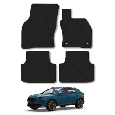 Image of Car Mats Compatible with Cupra Formentor (2020 ) Tailored Fit Black Carpet Floor Set Accessory Custom 4 Pieces Anti Slip Backing &amp; Binding Trim Edge