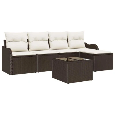 Image of vidaXL 5 Piece Garden Sofa Set with Cushions Grey Poly Rattan