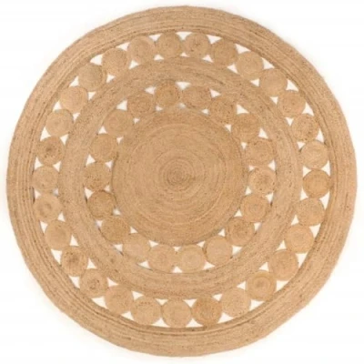 Image of vidaXL 180 cm Round Handmade Jute Rug Handwoven Braided Carpet with Natural Texture suitable for Bedroom, Living Room, Foyer